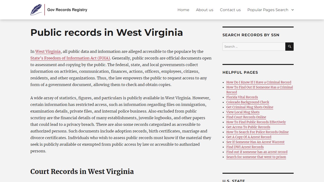 Public records in West Virginia | GovRecordsRegistry.org